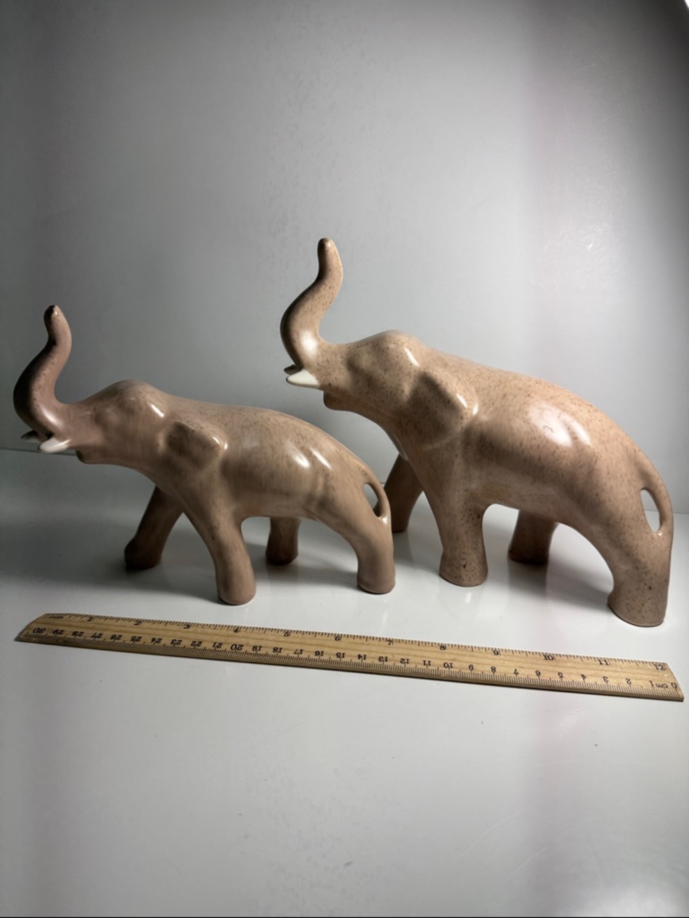 Vintage stoneware Ceramic Elephant Pair - Neutral Beige  beige stoneware
